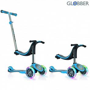 Самокат Globber Evo 454-130 4 in 1 Plus c подножками, с 3 светящимися колесами, цвет- Blue